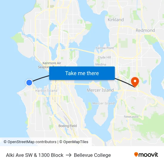 Alki Ave SW & 1300 Block to Bellevue College map
