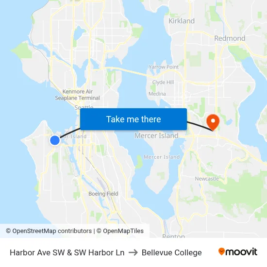 Harbor Ave SW & SW Harbor Ln to Bellevue College map