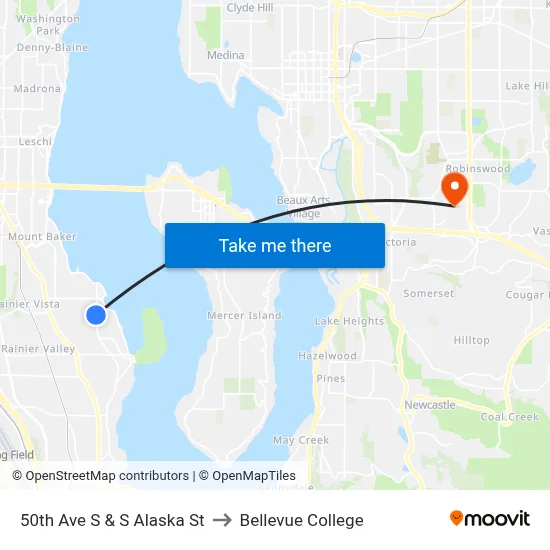 50th Ave S & S Alaska St to Bellevue College map