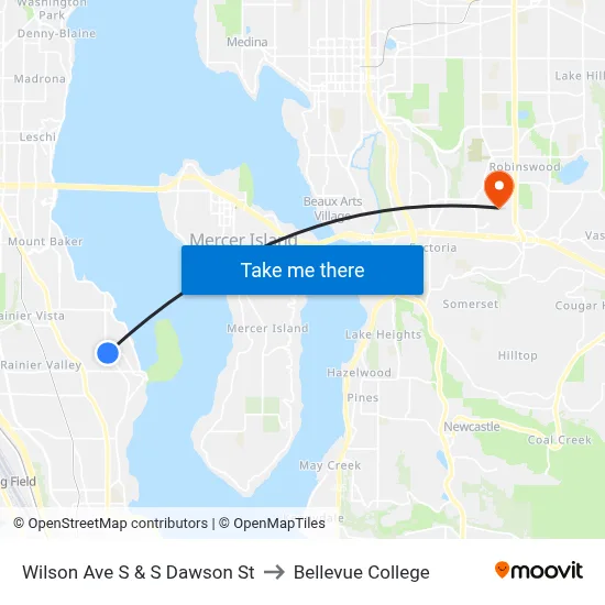 Wilson Ave S & S Dawson St to Bellevue College map