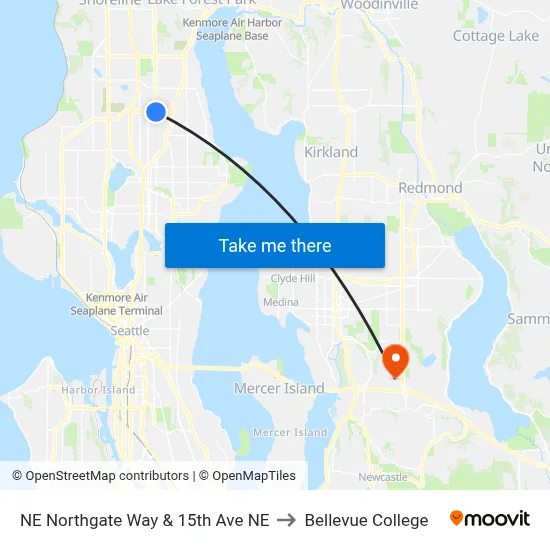 NE Northgate Way & 15th Ave NE to Bellevue College map