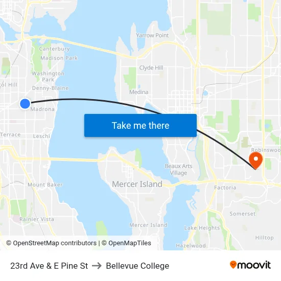 23rd Ave & E Pine St to Bellevue College map