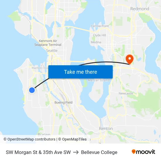 SW Morgan St & 35th Ave SW to Bellevue College map