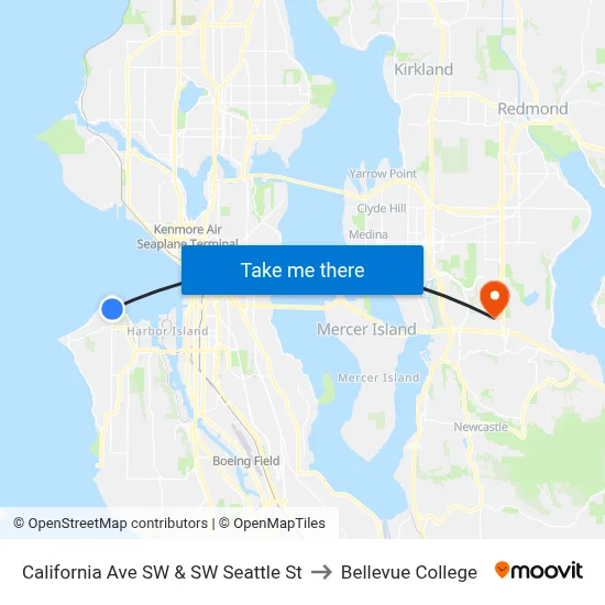 California Ave SW & SW Seattle St to Bellevue College map