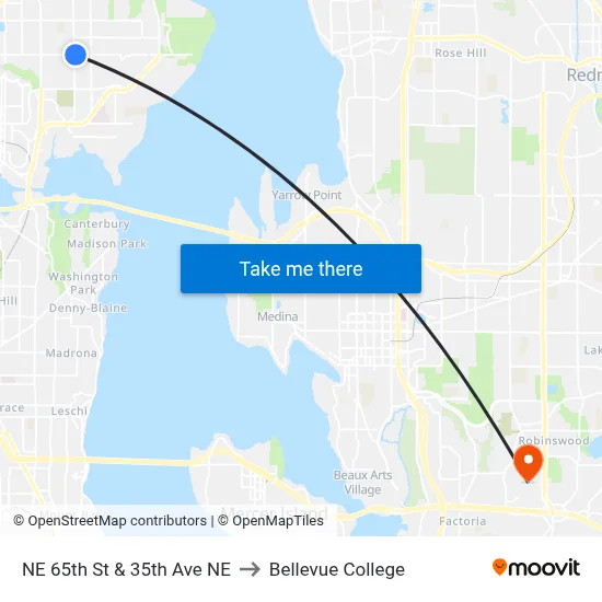 NE 65th St & 35th Ave NE to Bellevue College map