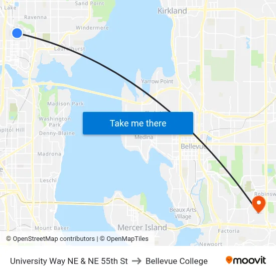 University Way NE & NE 55th St to Bellevue College map