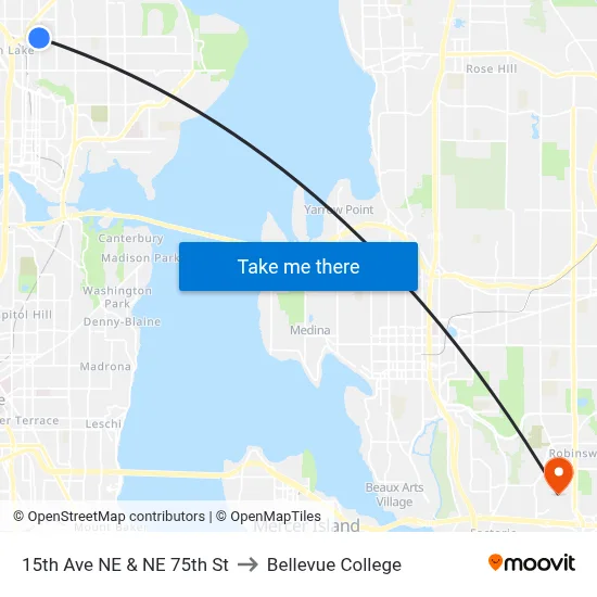 15th Ave NE & NE 75th St to Bellevue College map