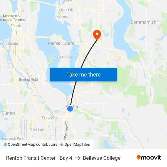 Renton Transit Center - Bay 4 to Bellevue College map