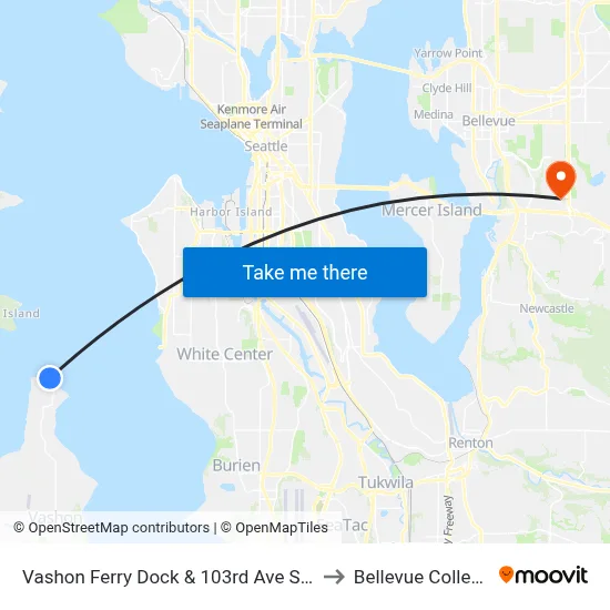 Vashon Ferry Dock & 103rd Ave SW to Bellevue College map