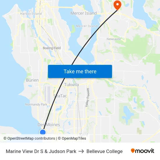 Marine View Dr S & Judson Park to Bellevue College map