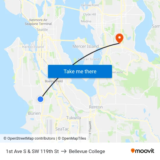1st Ave S & SW 119th St to Bellevue College map