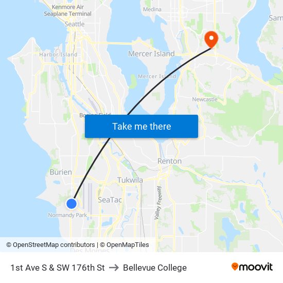 1st Ave S & SW 176th St to Bellevue College map