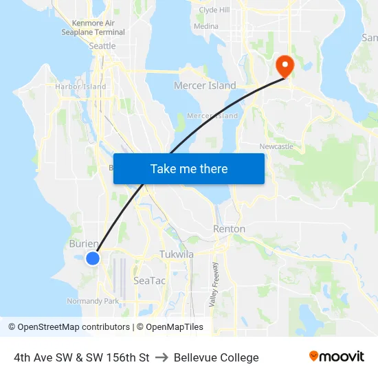4th Ave SW & SW 156th St to Bellevue College map