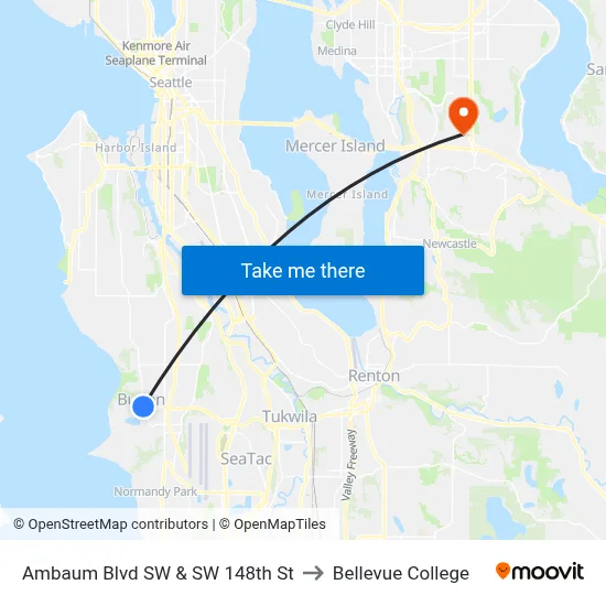 Ambaum Blvd SW & SW 148th St to Bellevue College map