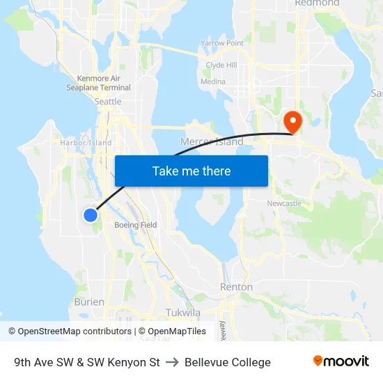 9th Ave SW & SW Kenyon St to Bellevue College map