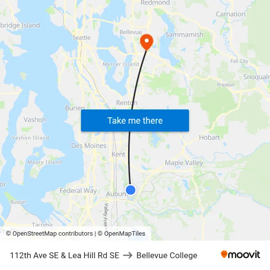 112th Ave SE & Lea Hill Rd SE to Bellevue College map