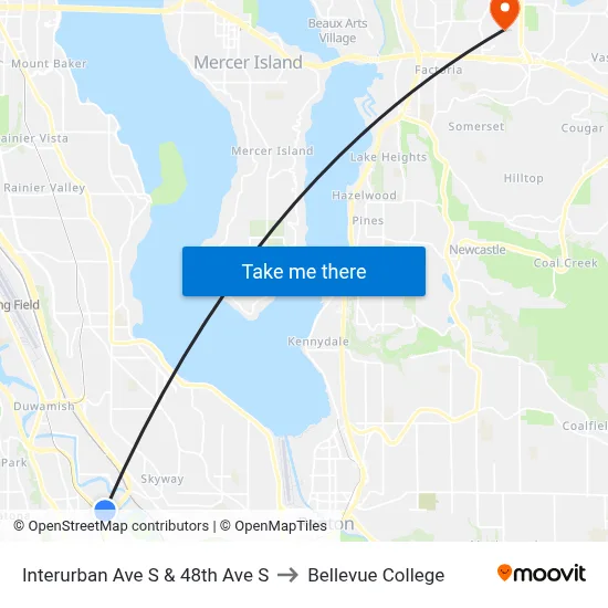 Interurban Ave S & 48th Ave S to Bellevue College map