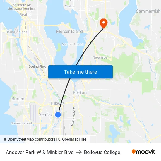 Andover Park W & Minkler Blvd to Bellevue College map