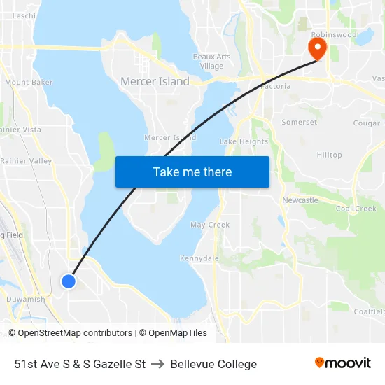 51st Ave S & S Gazelle St to Bellevue College map