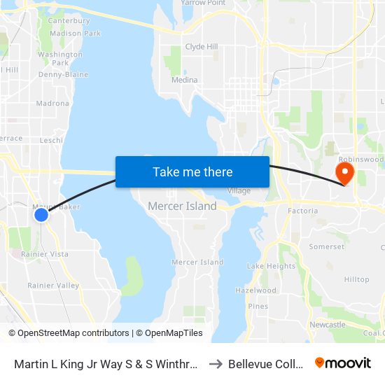 Martin L King Jr Way S & S Winthrop St to Bellevue College map