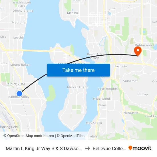 Martin L King Jr Way S & S Dawson St to Bellevue College map