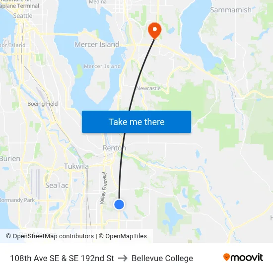 108th Ave SE & SE 192nd St to Bellevue College map