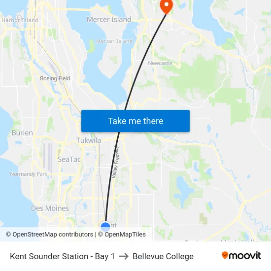 Kent Sounder Station - Bay 1 to Bellevue College map