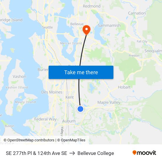 SE 277th Pl & 124th Ave SE to Bellevue College map