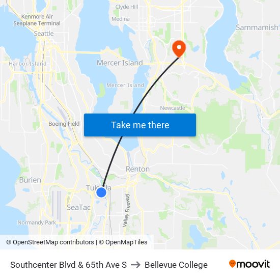 Southcenter Blvd & 65th Ave S to Bellevue College map