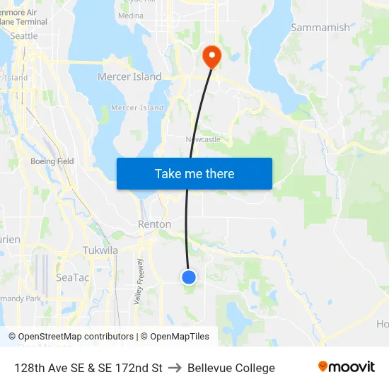128th Ave SE & SE 172nd St to Bellevue College map