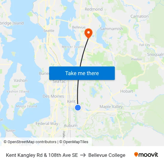 Kent Kangley Rd & 108th Ave SE to Bellevue College map
