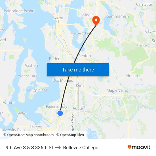 9th Ave S & S 336th St to Bellevue College map