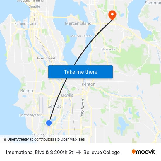 International Blvd & S 200th St to Bellevue College map