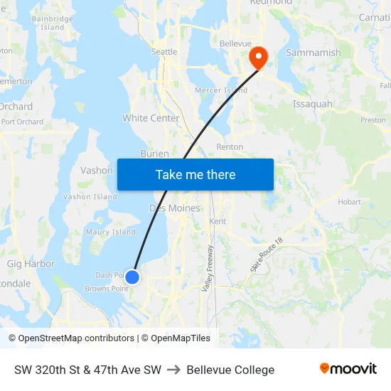 SW 320th St & 47th Ave SW to Bellevue College map