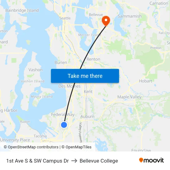 1st Ave S & SW Campus Dr to Bellevue College map