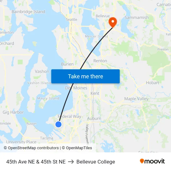 45th Ave NE & 45th St NE to Bellevue College map
