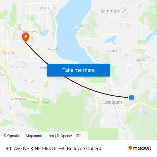 9th Ave NE & NE Ellis Dr to Bellevue College map