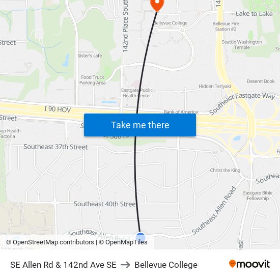 SE Allen Rd & 142nd Ave SE to Bellevue College map