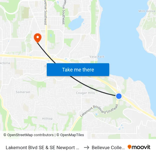 Lakemont Blvd SE & SE Newport Way to Bellevue College map