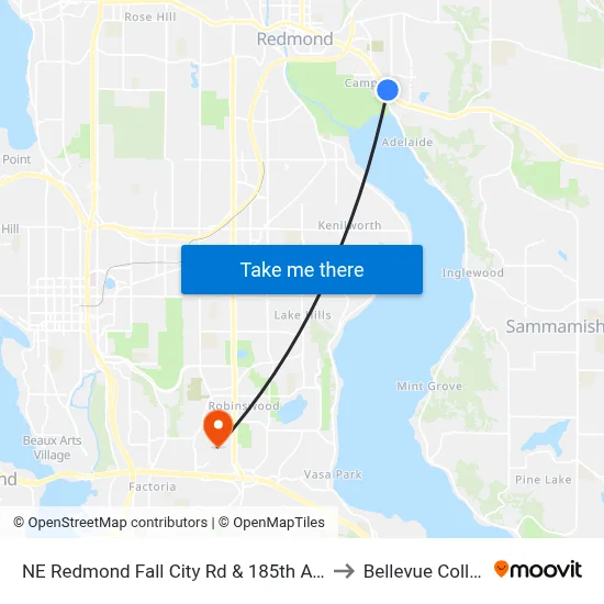 NE Redmond Fall City Rd & 185th Ave NE to Bellevue College map