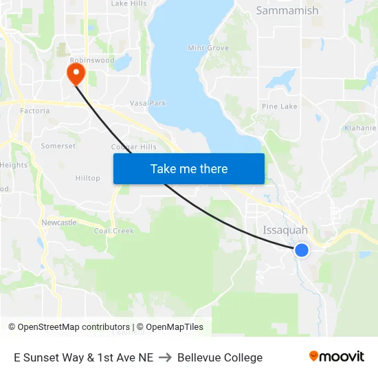 E Sunset Way & 1st Ave NE to Bellevue College map