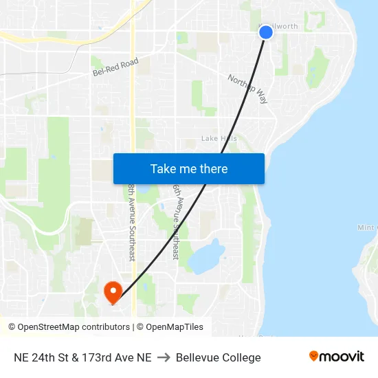 NE 24th St & 173rd Ave NE to Bellevue College map
