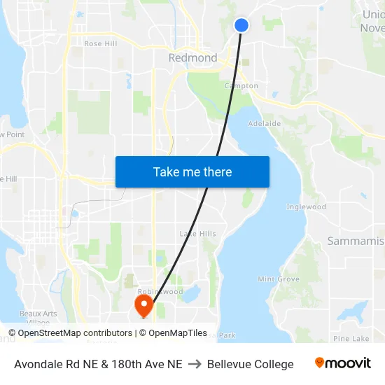 Avondale Rd NE & 180th Ave NE to Bellevue College map