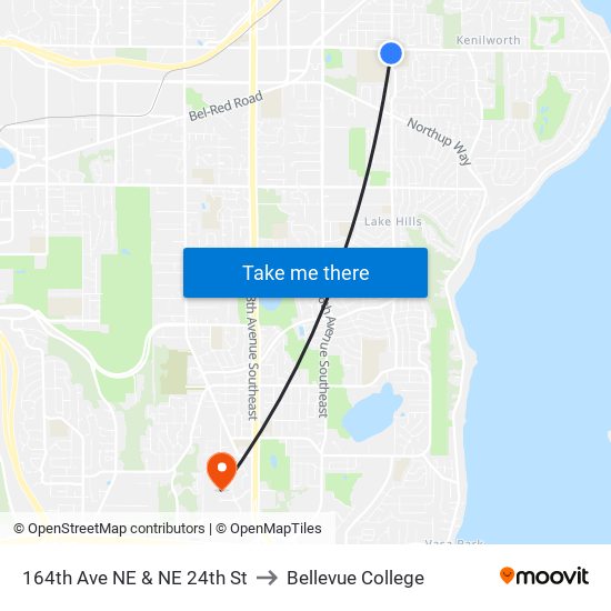 164th Ave NE & NE 24th St to Bellevue College map