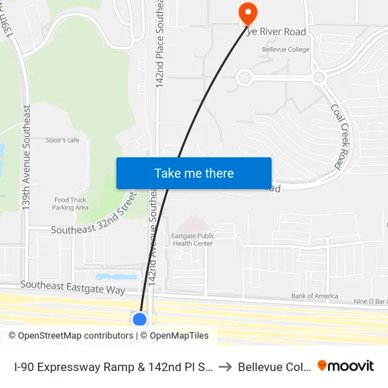 I-90 Expressway Ramp & 142nd Pl SE - Bay 4 to Bellevue College map