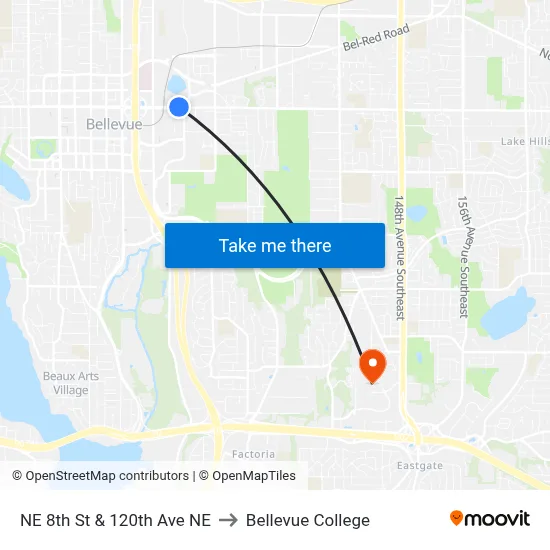 NE 8th St & 120th Ave NE to Bellevue College map