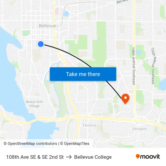 108th Ave SE & SE 2nd St to Bellevue College map