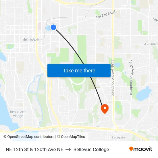 NE 12th St & 120th Ave NE to Bellevue College map