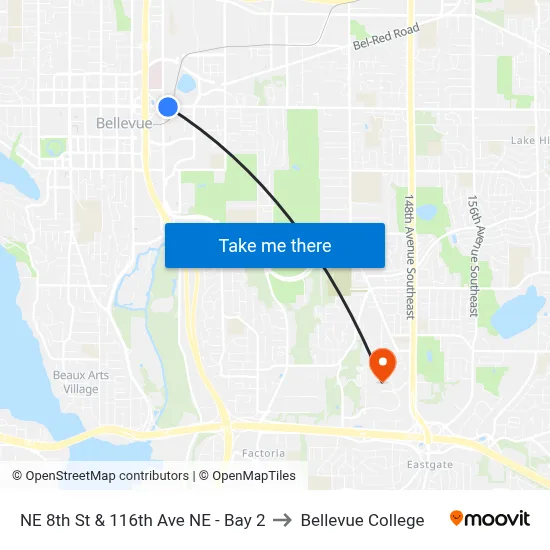 NE 8th St & 116th Ave NE - Bay 2 to Bellevue College map