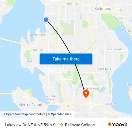Lakeview Dr NE & NE 59th St to Bellevue College map